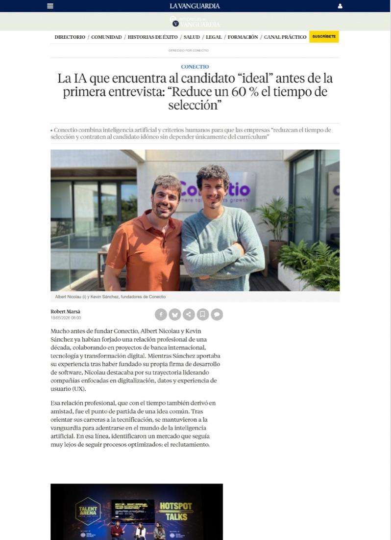 Artículo de La Vanguardia sobre Conectio y sus fundadores